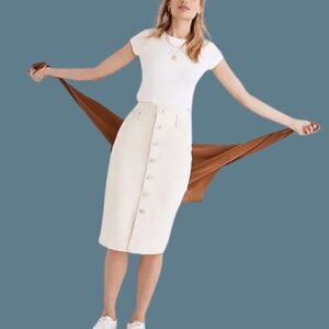 NWOT Madewell Denim High Waist Midi Skirt in Vintage Canvas Wash Ivory Size 25